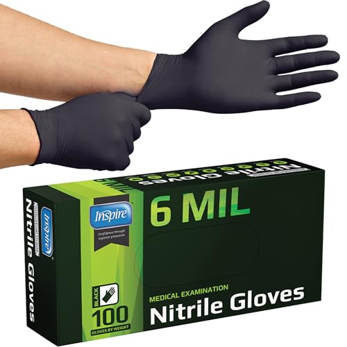 Black Nitrile Gloves HEAVY DUTY 6 Mil Nitrile Chemical Resistant Medical Cooking Cleaning Disposable Black Gloves