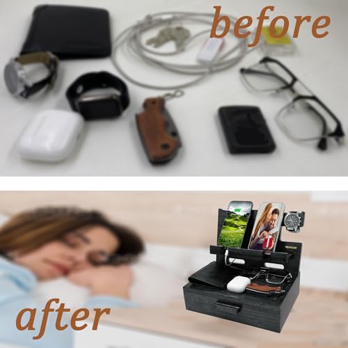 Gifts for Him Husband Boyfriend Son Men Nightstand Organizer Wood Phone Docking Station