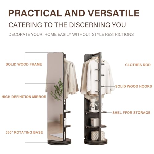 Full Length Mirror Coat Rack Solid Wood Floor Mirror 66"x12" Full Length Mirror with Stand Long Mirrors for Bedroom