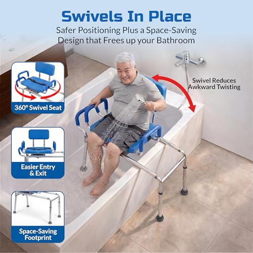 Carousel Sliding Shower Chair Tub Transfer Bench with Swivel Seat