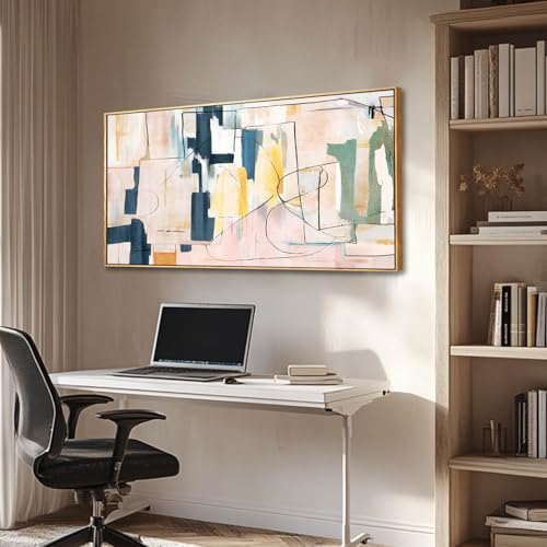 Large Wall Art for Living Room Pink Wall Decor White Flowers Artwork Canvas Poster Pictures Black Arts Abstract Gold Paintings for Girls Women Room Office