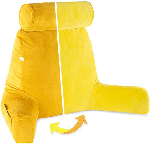 Adult Reading Sit Up Bed Rest Pillow for Bed with Arms & Neck Roll on Bungee Cord