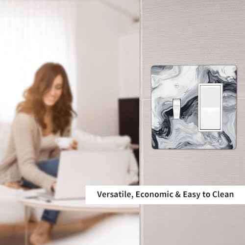 Abstract Marble Ink Texture Grey Marble Print Light Switch Cover Plate 1 Gang No Device Blank Electrical Wall Plates Faceplate Decorative Switch Plate for Bathroom Kitchen Decor