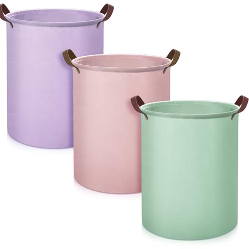 3 Pieces Large Laundry Hamper Round Collapsible Organizer Storage Bin Waterproof Foldable Dirty Clothes Laundry Basket for Home Bathroom