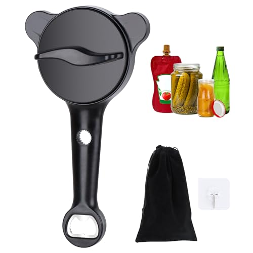 4-in-1 Jar Opener for Seniors Adjustable Stainless Steel Lid Opener with Extended Ergonomic Handle, Includes Hook & storage bag, Can Opener for Arthritis and Weak Hands