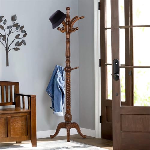 Coat Rack Freestanding Wood Tree Rack with 8 Hooks