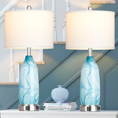 Glass Table Lamps Set of 2 White