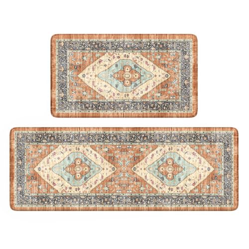 KIMDOE Boho Kitchen Rugs and Mats 2PCS Cushioned Anti Fatigue Kitchen Mat Non