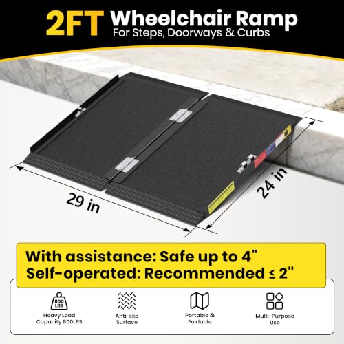 Folding Handicap Wheelchair Ramp with Support Legs for Doorways