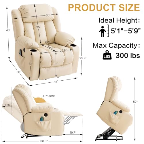 Power Lift Recliner Chair for Elderly Breathable Leather Recliner Chair with Massage and Heat for People Limited Mobility