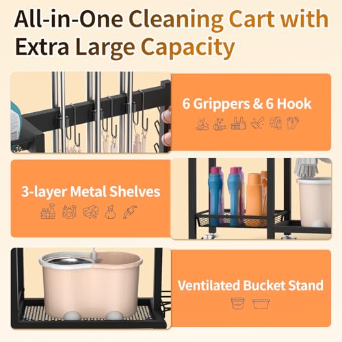 Broom Holder with Cleaning Supplies Organizer & Large Capacity