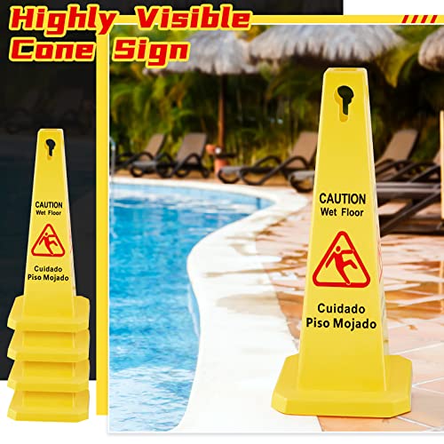 Wet Floor Sign Safety Cone Yellow 4 Sided Caution
