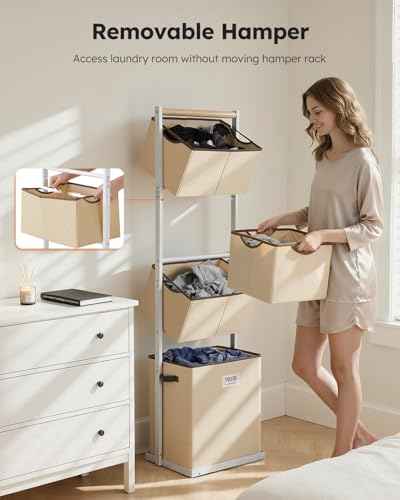 4 Tier Laundry Hamper Sorter Vertical Laundry Basket for Small Space