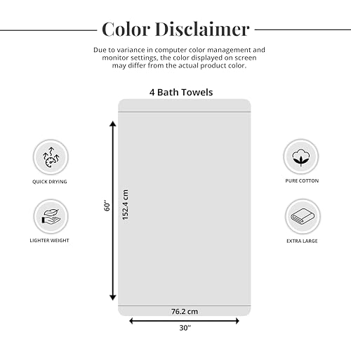 Pack of 4 Extra Large Bath Towels 30 x 60 Inches