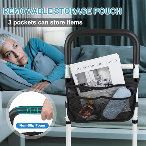 Bed Side Rails with Support Legs and Storage Pocket