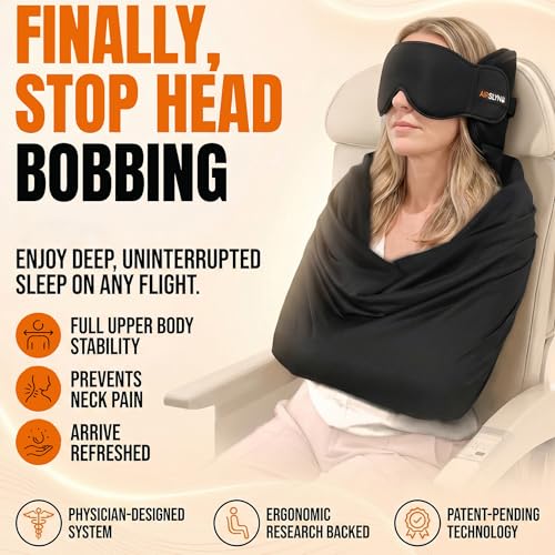 3-in-1 Airplane Sleep Support System - 2 Pack Integrated Plane Sleeping Accessories with Memory Foam Long Haul Flight Pillow