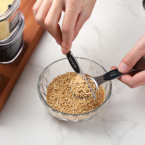 Magnetic Measuring Cups and Spoons Set Including 7 Heavy Duty Stainless Steel Measuring Cup 8 Double Sided Measuring Spoons with 1 Leveler for Dry and Liquid Ingredients
