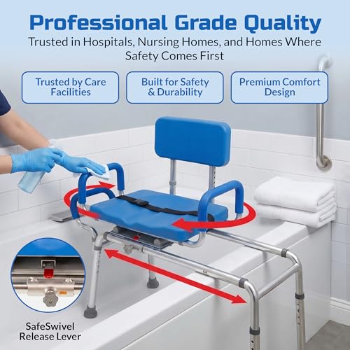Carousel Sliding Shower Chair Tub Transfer Bench with Swivel Seat