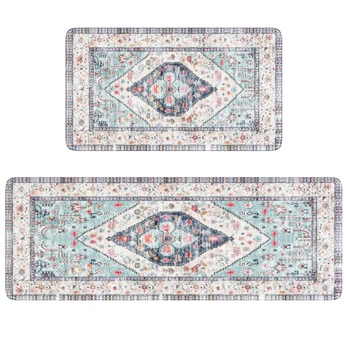 KIMDOE Boho Kitchen Rugs and Mats 2PCS Cushioned Anti Fatigue Kitchen Mat Non