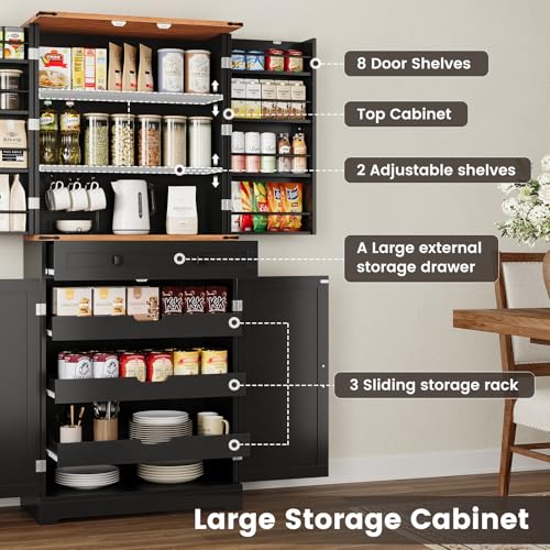 71" Pantry Cabinet with Charging Station & LED Lights