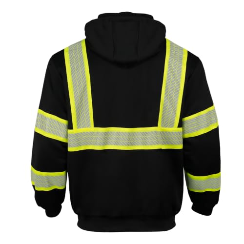 High Visibility Safety Hoodie Reflective ANSI Class 3 Sweatshirts for Men Hi Vis Construction Work Zipper Jackets