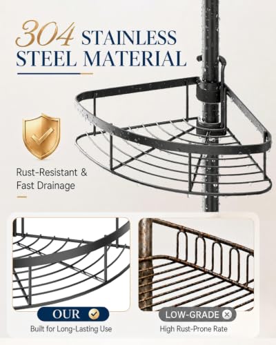 Rustproof Corner Shower Caddy Tension Pole for Bathroom Organizers