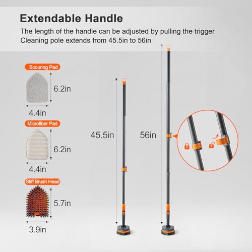 Tub Tile Scrubber Brush with 2 Different Function Cleaning Pads and 52" Extendable Long Handle