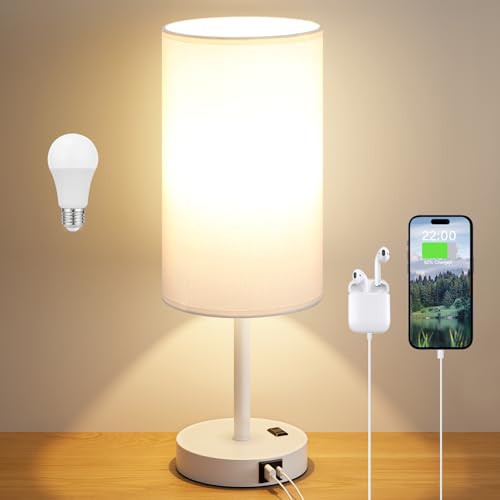 Touch Table Lamp with USB A C Ports for Bedroom