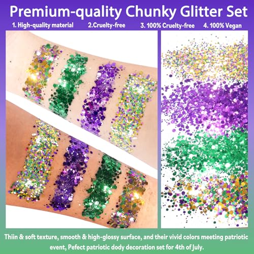 Body Glitter Mixed Chunky White Mermaid Shimmer Eye Glitter Face Makeup Hair Cosmetics Eyeshadow Sequins with Adhesive Glue for Girls Parties Rave Festivals