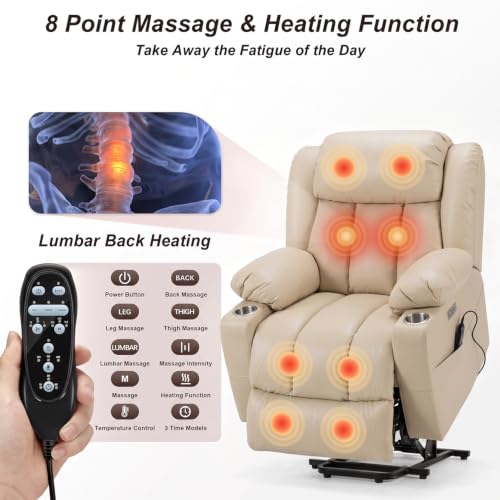 Power Lift Recliner Leather Chair Sofa with Massage & Heat