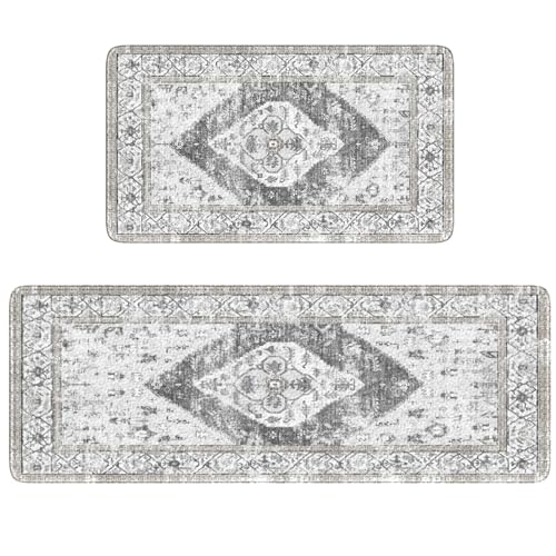 KIMDOE Boho Kitchen Rugs and Mats 2PCS Cushioned Anti Fatigue Kitchen Mat Non