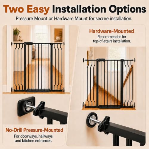 Baby Gate Extra Wide Pressure Mounted Walk Through Swing Auto Close Safety Black Metal Toddler Kids Child Dog Pet Puppy for Stairs