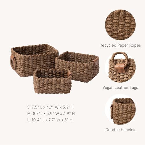 Small Wicker Baskets for Organizing Set of 3