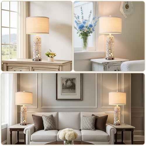 Set of 2 Rustic Farmhouse Table Lamps for Living Room Bedroom