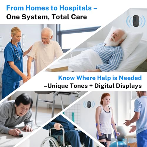 Wireless Caregiver Pager Call Button Nurse Call System 500Ft Range with LED Number Display for Elderly