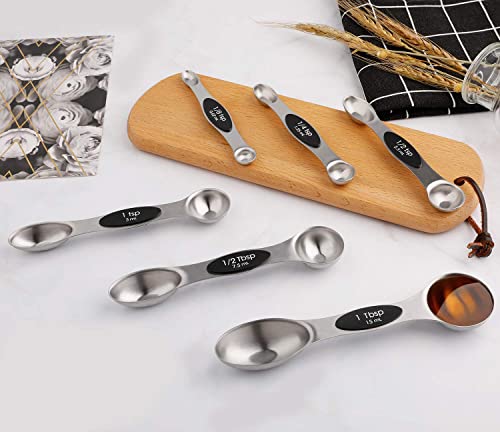 Magnetic Measuring Spoons Set of 6 Stainless Steel Dual Sided Stackable Teaspoon for Measuring Dry and Liquid Ingredients