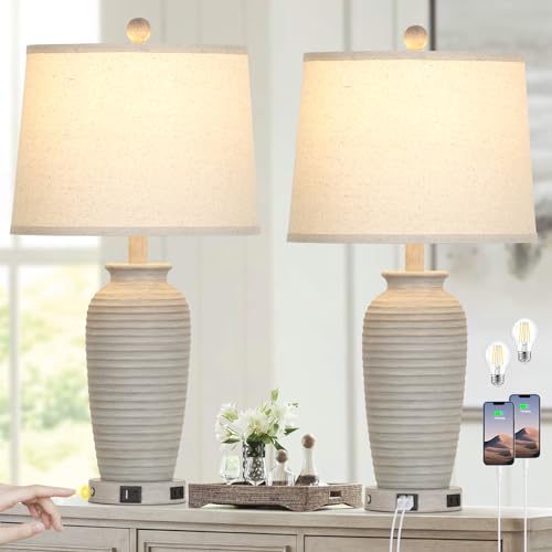 25" Farmhouse Jar Table Lamps Set og 2 Retro Farmhouse Rustic Bedside Lamp