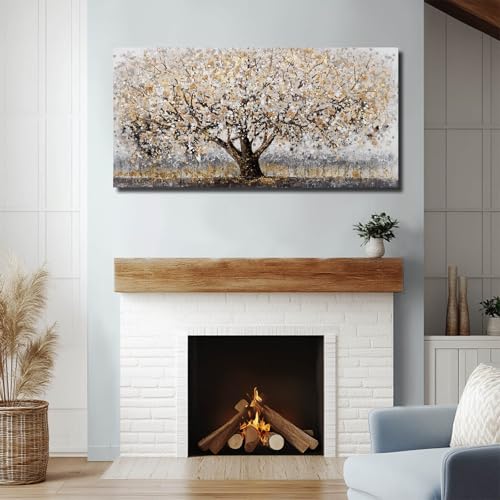 Gold Tree Wall Art Framed Canvas Pictures Sunflowers Wall Decor Beach Decorations Gold And Green Arts for Home Hotel