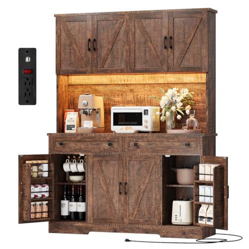 71" Pantry Cabinet with Charging Station & LED Lights