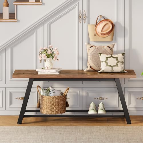 Industrial Entryway Bench Rustic Wood and Metal Storage Bench for Indoor Living Dining Room Bedroom Long Shoe Benches Seat