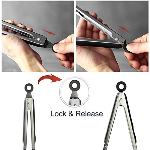 Stainless Steel Silicone Serving Tongs with Locking Handle