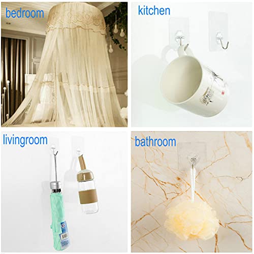 Adhesive Wall Hooks 33LB Heavy Duty No Drill Transparent Waterproof Hooks for Bathroom Kitchen Towel Coat Office Home Outdoor