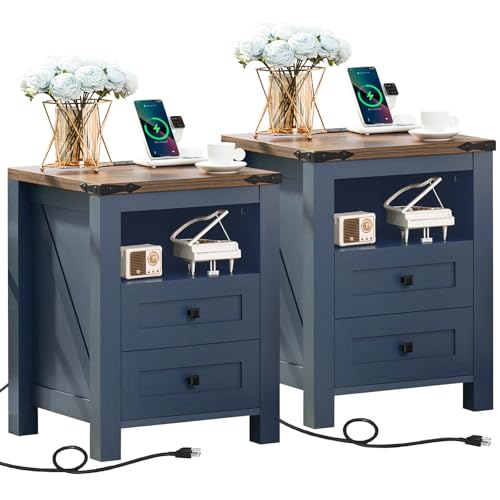 Farmhouse Nightstand with Charging Station and USB Port