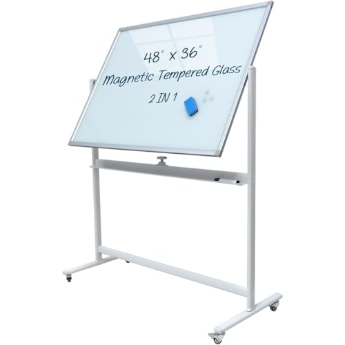 Rolling Writeboard Premium Tempered Magnetic Glass Double Sided Easel