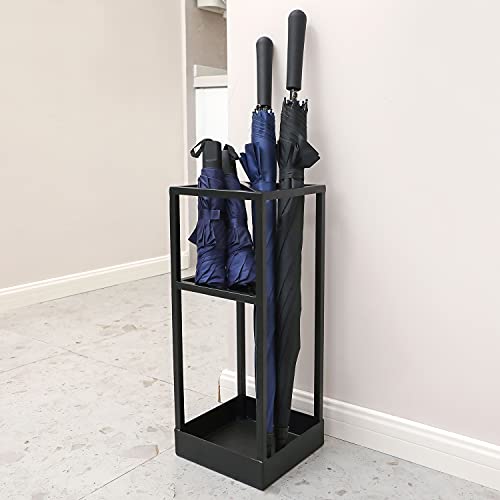 20 Inch Tall Modern Metal Geometric Freestanding Entryway Umbrella Rack or Cane Holder with Shelf for Small Umbrellas and Bottom Drip Tray