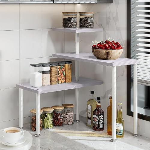 Corner Shelf Countertop Organizer 3 Tier Kitchen Corner Shelves Adjustable Spice Storage Rack for Bathroom Coffee Area Over Sink