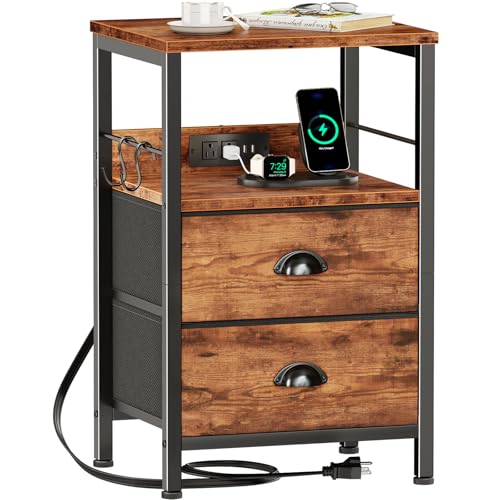 Nightstands Set of 2 with Charging Station