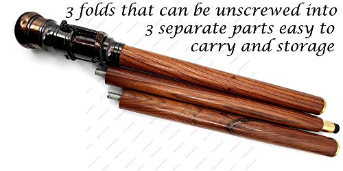 s Brass Walking Stick Vintage Handle Victorian Telescope Head Foldable Steampunk Accessories Wooden Walking Stick Cane for Men and Women