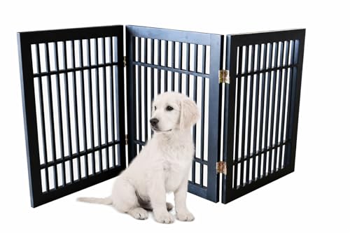 Pet Dog Gate Strong and Durable Freestanding Folding Acacia Hardwood Portable Wooden Fence Indoors or Outdoors by Urnporium