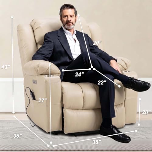 Power Lift Recliner Leather Chair Sofa with Massage & Heat